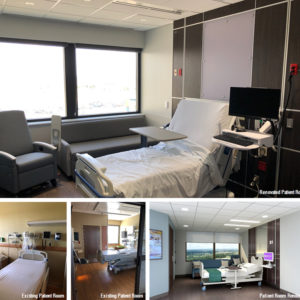 NM McHenry Hospital bed tower renovation, patient room before and after