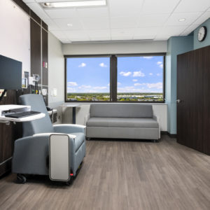 NM McHenry Hospital bed tower renovation, patient room family zone
