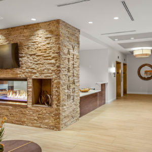 Atrium AL Lobby Reception and 3-Sided Fireplace